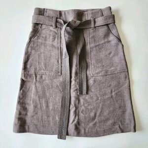 WILFRED‎ ARITZIA Wool Blend Skirt Womens 0 Pockets Belt 27" Waist Taupe Mushroom